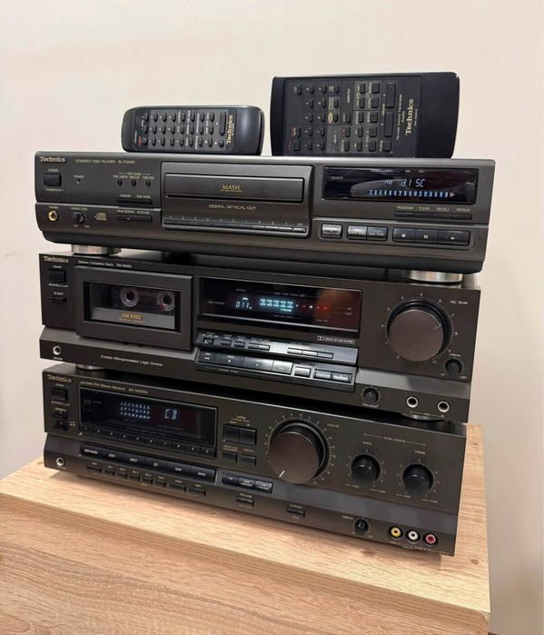 Ретро аудио сет TECHNICS - ресийвър с дистанционно, CD плеър с дистанционно и дек + опция грамофон и колони