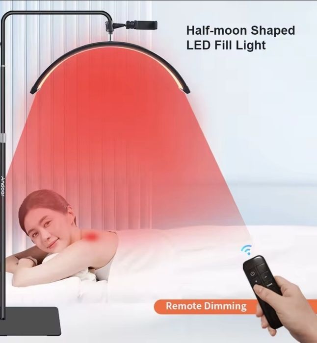 Lampă LED profesională Half Moon 36W cu stativ, lumină reglabilă 3200K-5600K, suport telefon,telecomandă – NOUĂ