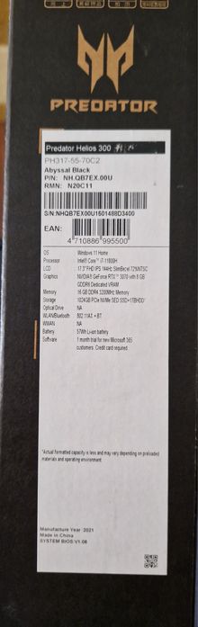 Acer Predator Helios 300, RTX 3070, 32 GB RAM