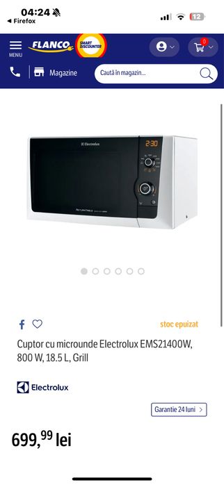 Cuptor cu microunde Electrolux EMS21400W 18,5 L de la 700 la 450 lei!