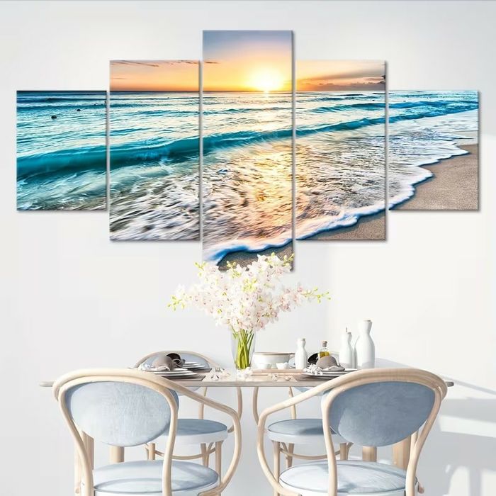 Tablou, Set 5 bucati postere Vedere apus de soare la mare