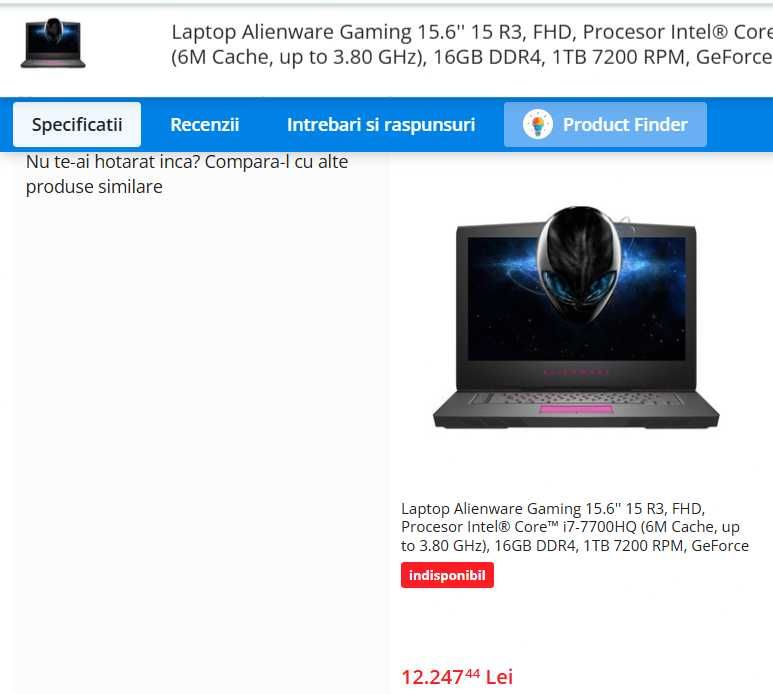 Laptop gaming Alienware ,intel core i7 ,video 6 gb nvidia, ram 16 gb