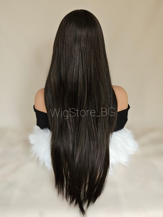 Дълга кафява права перука с бретон