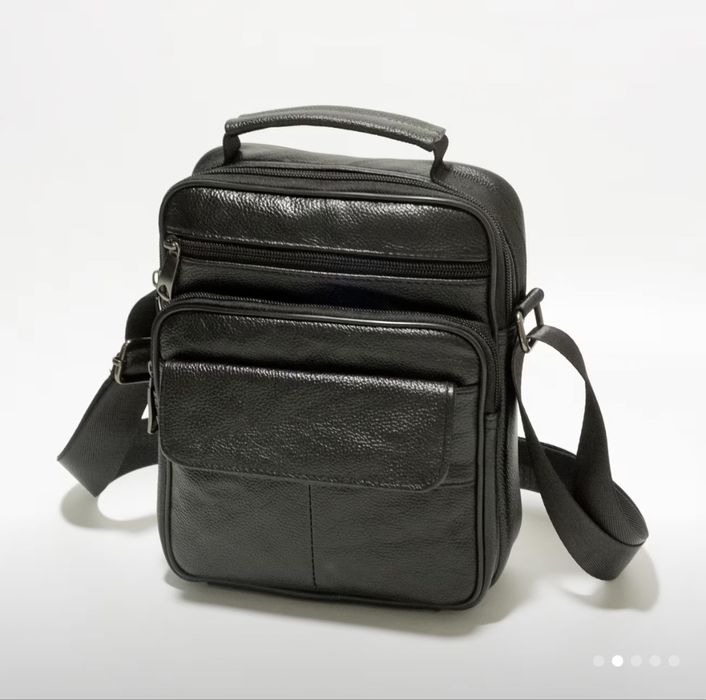 Мъжка ежедневна кожена чанта с класически дизайн /Черна естест. кожа!