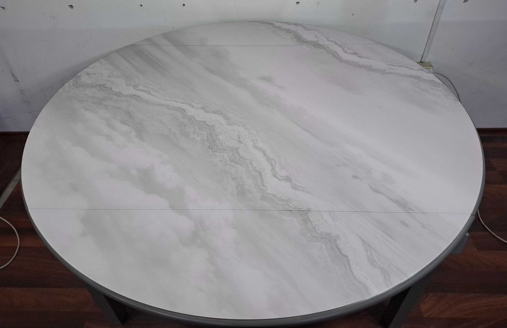 Masa MARMURA Alba cu insertii gri in valuri 135x85->135x135