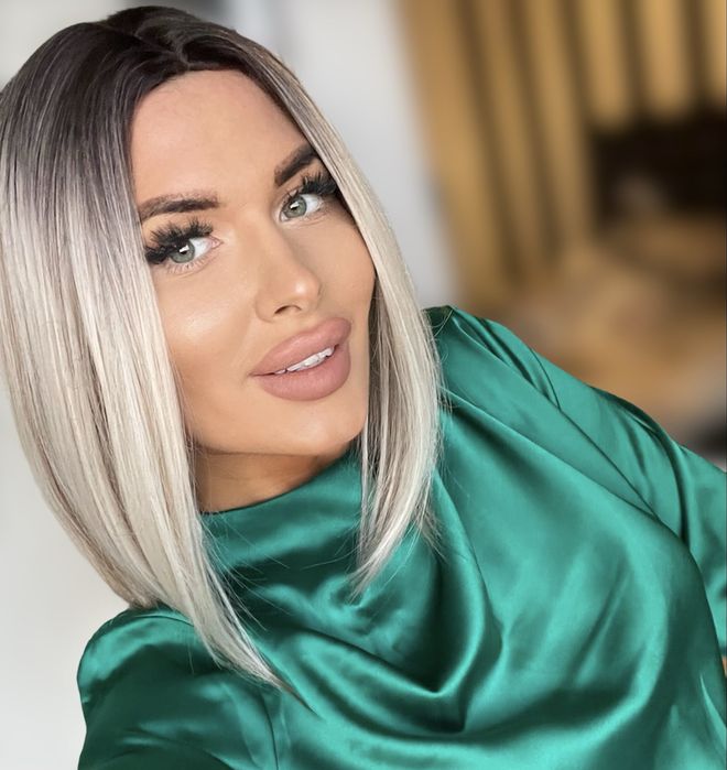 Peruca  blonda bob scurt  , blond rece , ombre