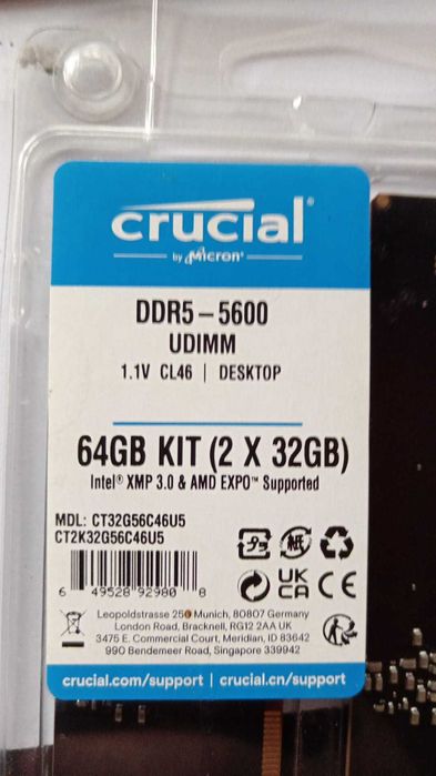 Vând kit memorie Crucial DDR5 5600MHz CL46 – 64GB (2x32GB)