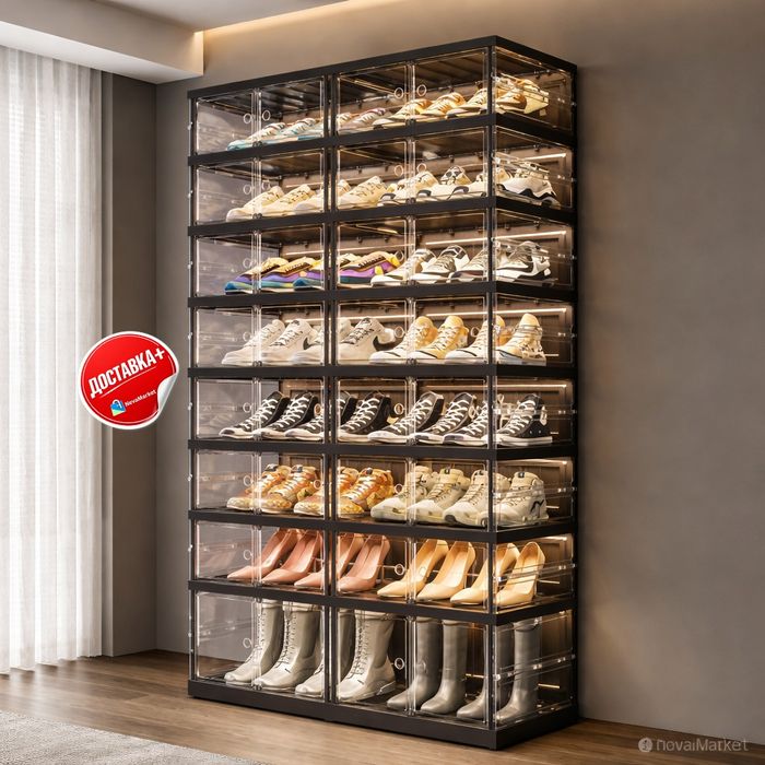 Обувной шкаф с прозрачными дверцами и LED-подсветкой NovaMarket
