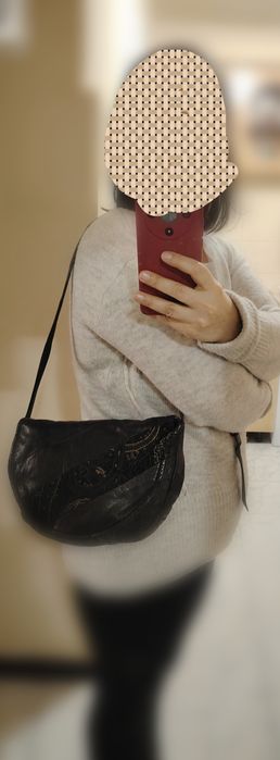 Geanta neagra de piele naturală