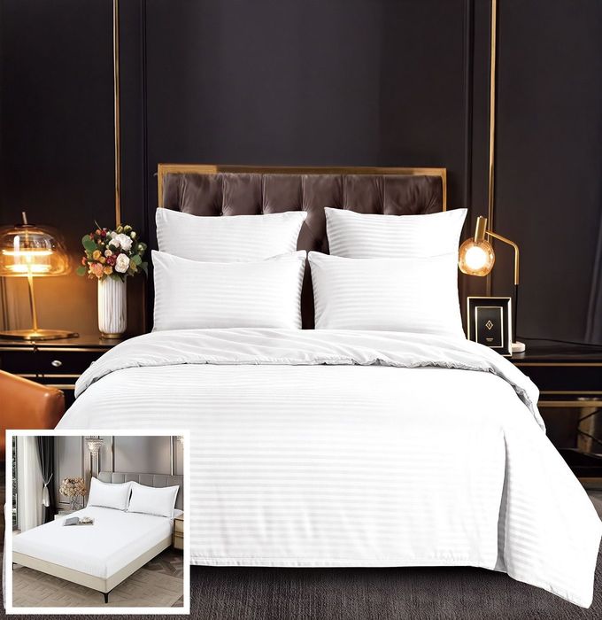 Lenjerie Damasc Blanco Dc011, Damasc, 6 Piese, Cu Elastic, Alb