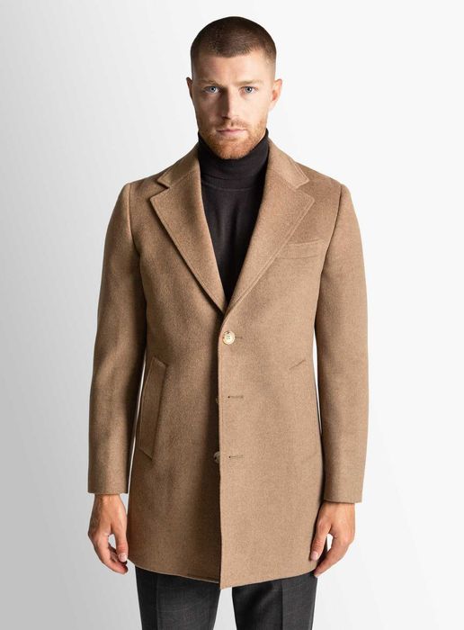 Palton slim de lux 46 S 48 M Eduard Dressler lana extravirgina camel