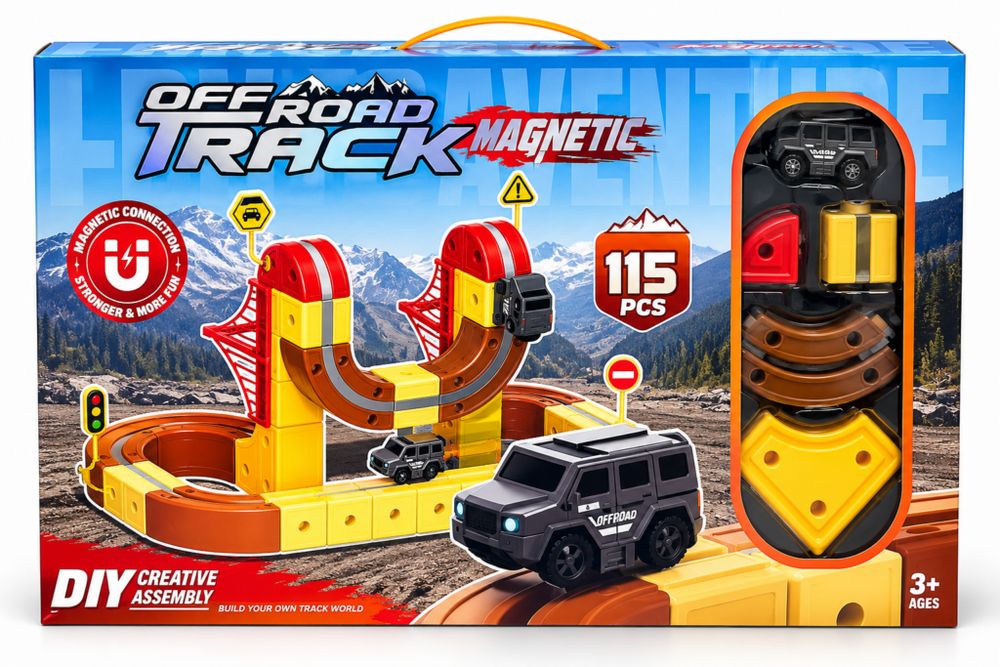 Магнитна офроуд писта с джип Off Road Track, 115 части, DIY конструкто
