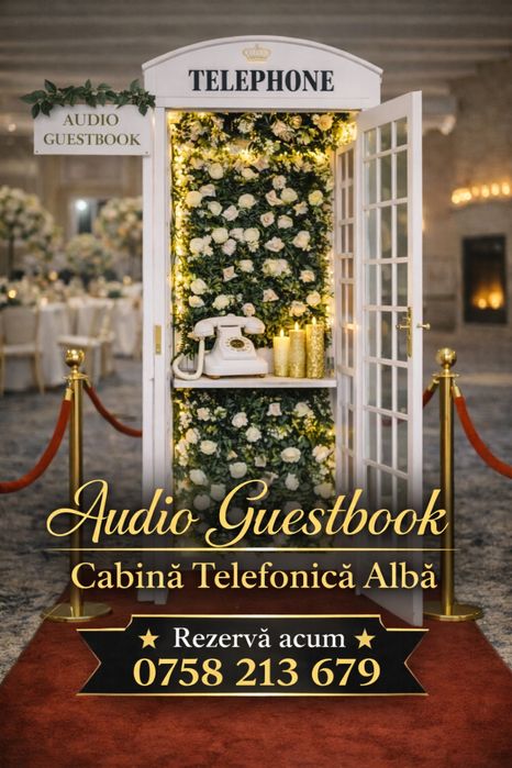 Cabina Telefonică Londoneză Albă – Audio Guestbook Nuntă / Evenimente
