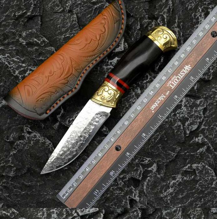 Cutit Damasc Mongol Blade, teaca piele prelucrata manual