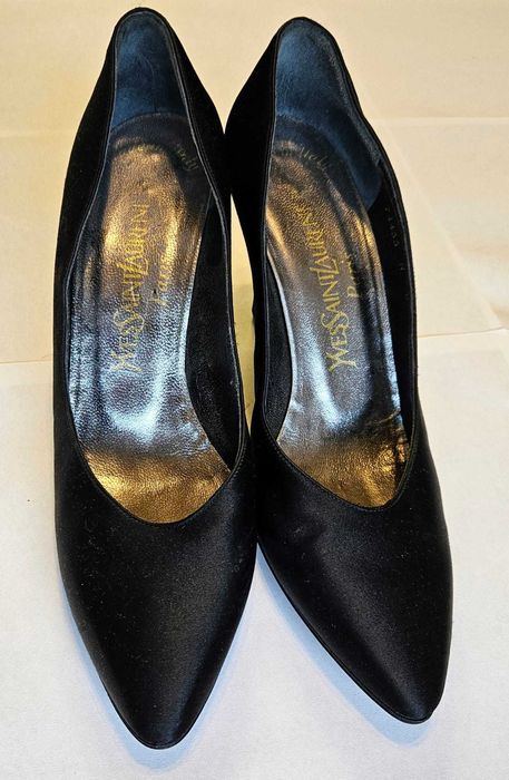Pantofi Yves Saint Laurent Femei Negru Satin 38 Made in Italy