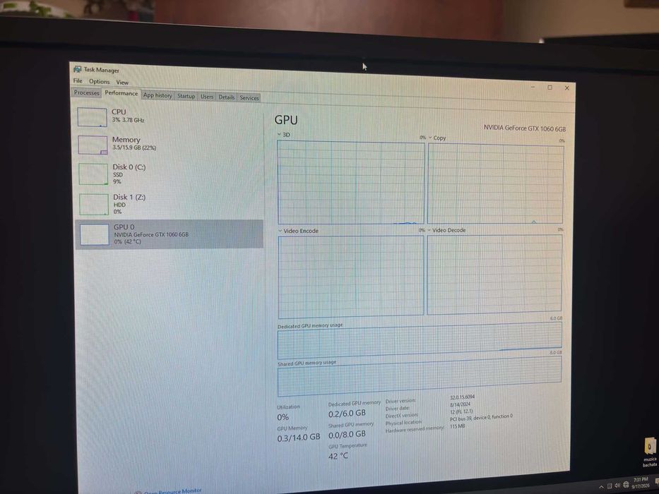 PC GAMING Ryzen 7 1700X + GTX 1060 ASUS DUAL 6GB + 16GB