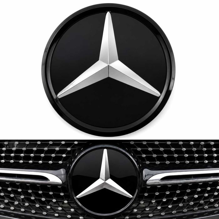 Mercedes Black Mirror Стъклена Емблема Distronic Style W205 W213 Gloss Black 18.5см