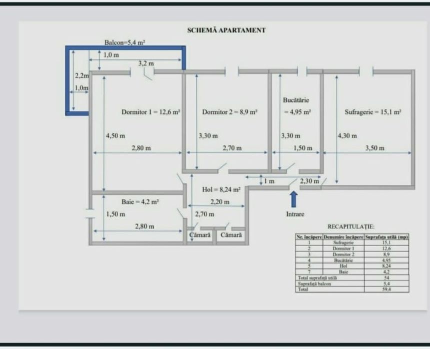 Apartament 2 camere central Focșani, decomandat, renovat parțial, Et.2