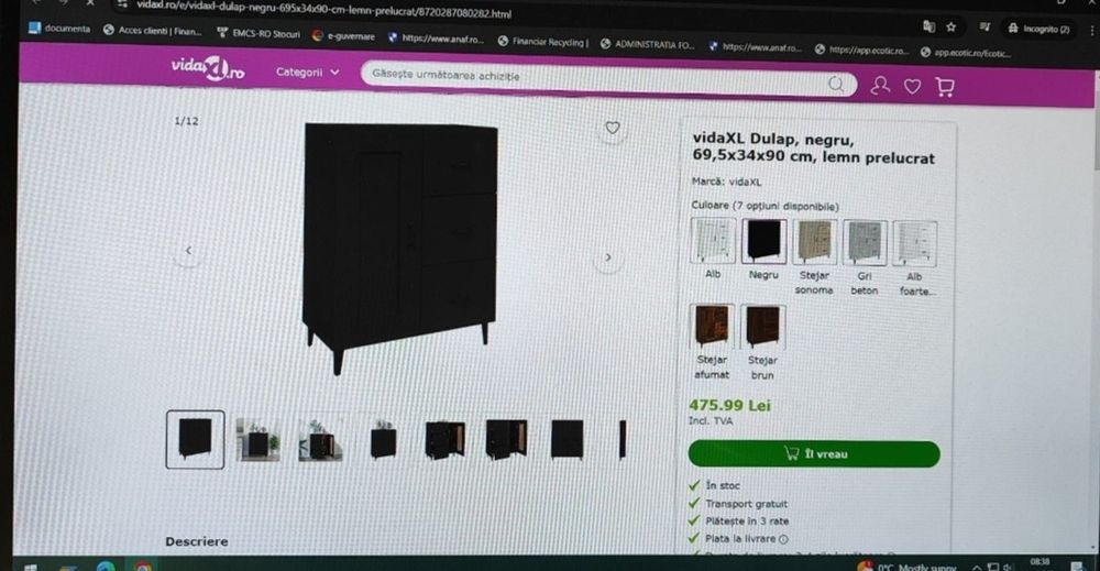 Comodă neagră din 2 corpuri alăturate