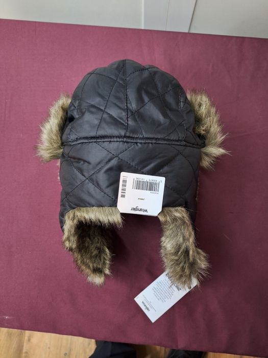 шапка ушанка Wrangler,черна с естествен заешки косъм