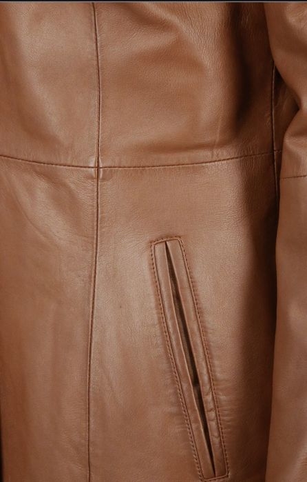 Дамско палто манто от естествена кожа  кафяво Л размер