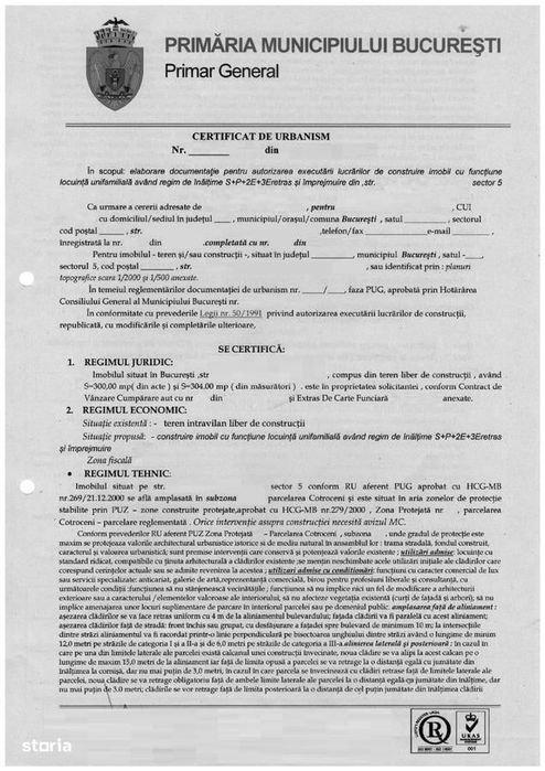 Vanzare teren 304mp ideal imobil rezidential S+P+2+3 retras Cotroceni