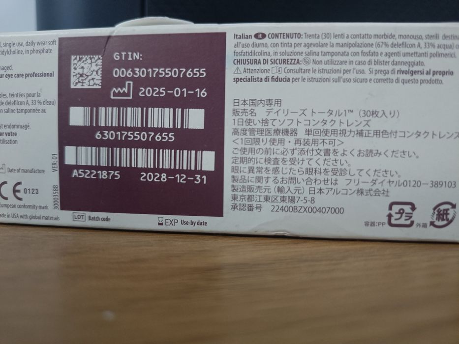 Lentile contact uz zilnic, Total 1, -1.25, sigilate
