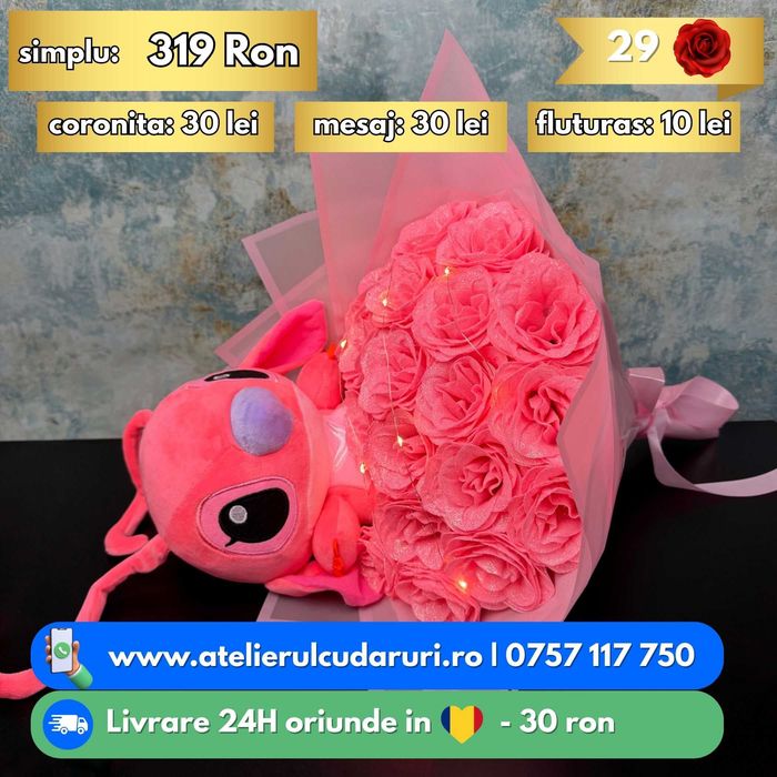 Buchete Trandafiri Sapun, Sclipici , Stitch | Livrare oriunde