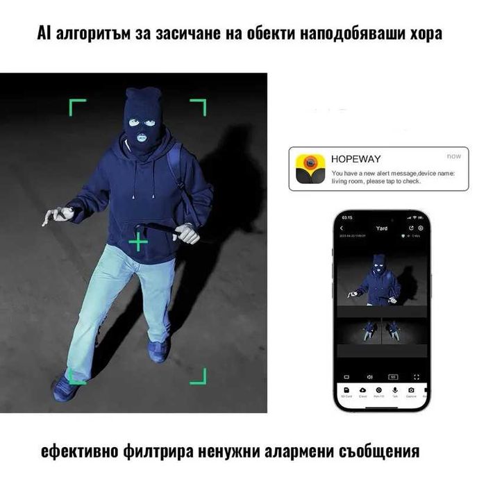 Тройна Външна WiFi Камера  с три обектива 12MP, ICSee Бебефон