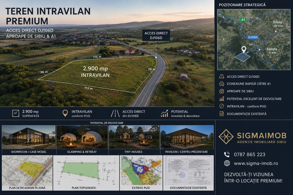 TEREN DE VÂNZARE SIBIEL – SĂCEL | 54.000 € | 26 M Deschidere LA DJ 106D