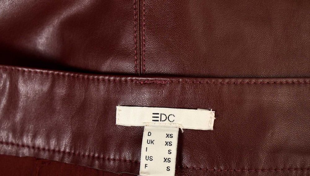 Дълга тъмночервена (бордо) кожена пола тип "молив" "EDC", размер XS-S