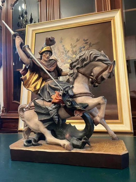 Statuetă impresionantă reprezentând scena clasică a Sfântului Gheorghe