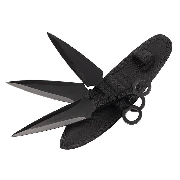 Set 3 cutite de aruncat Giant Kunai, 23 cm, negru, husa inclusa