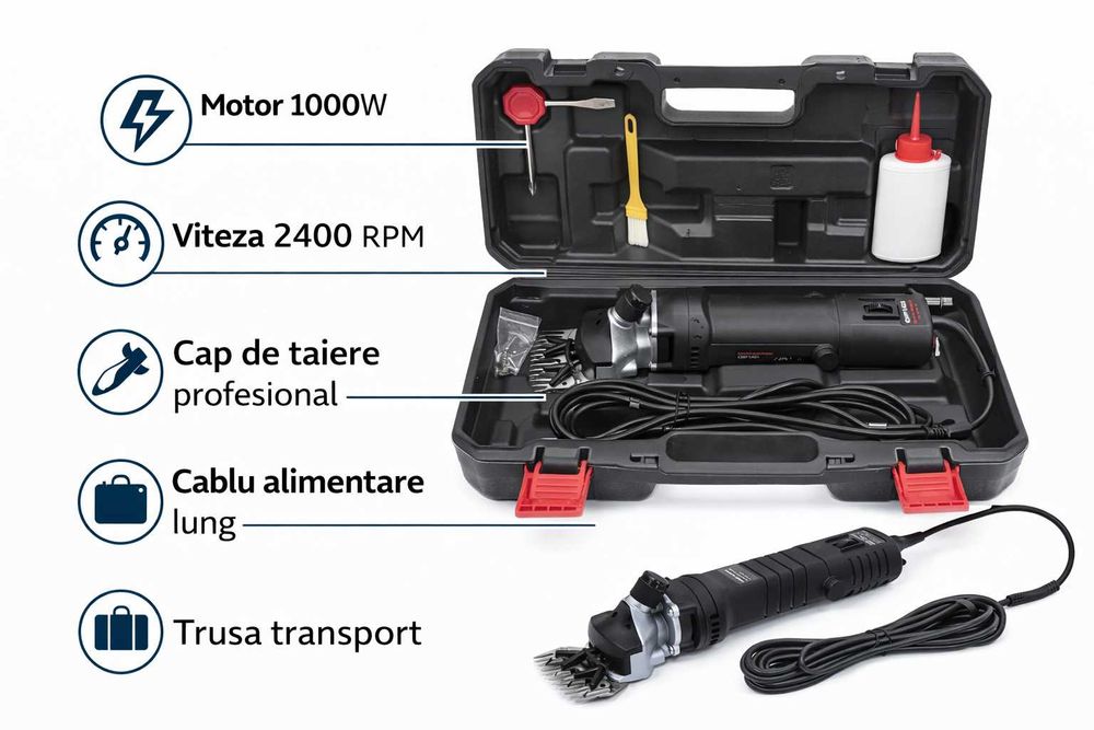 Foarfeca electrica profesionala tuns oi 1000W 2400RPM cu trusa