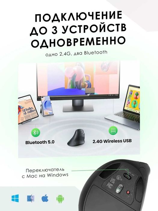 Мышь беспроводная бесшумная вертикальная UGREEN MU008