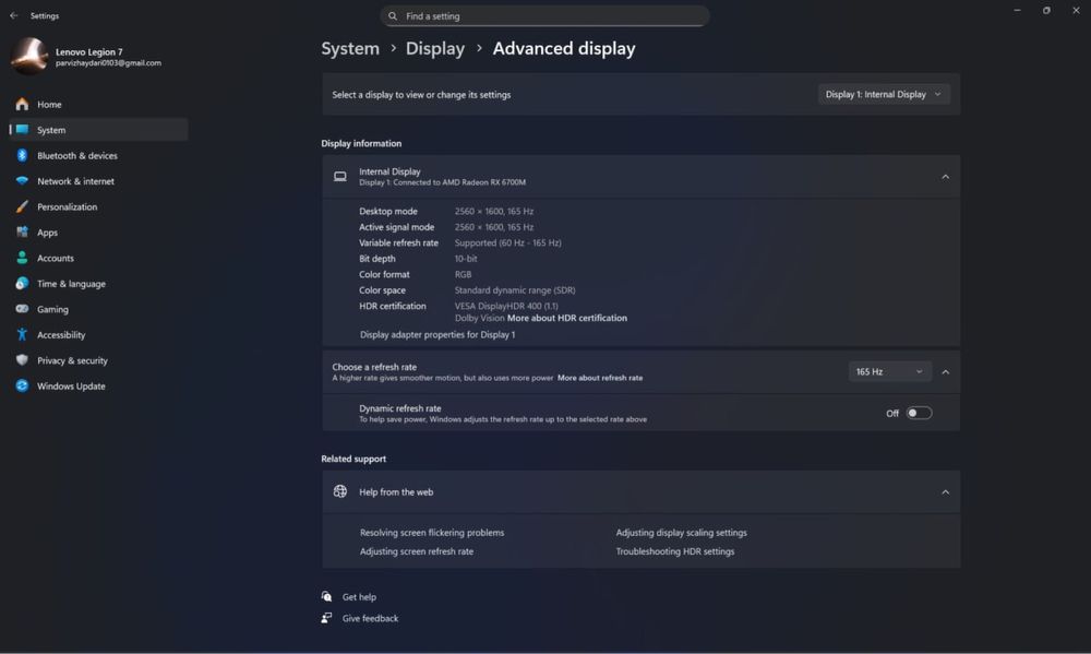 LENOVO LEGION 7 / AMD Ryzen 7 6800H / 1 TB (16 GB RAM) / AMD RX 6700M