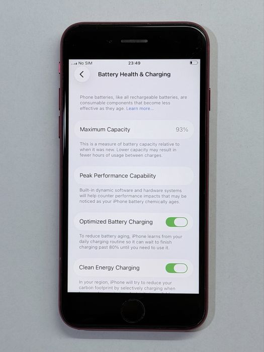 iPhone SE2020 Red 93% battery