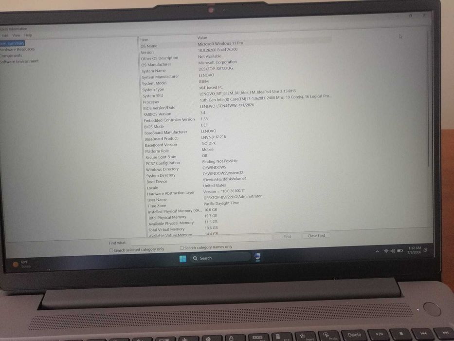 Lenovo IdeaPad Slim 3 15IRH8 – Intel Core i7 Gen 13, 16 GB RAM DDR 5, NVME 1 TB