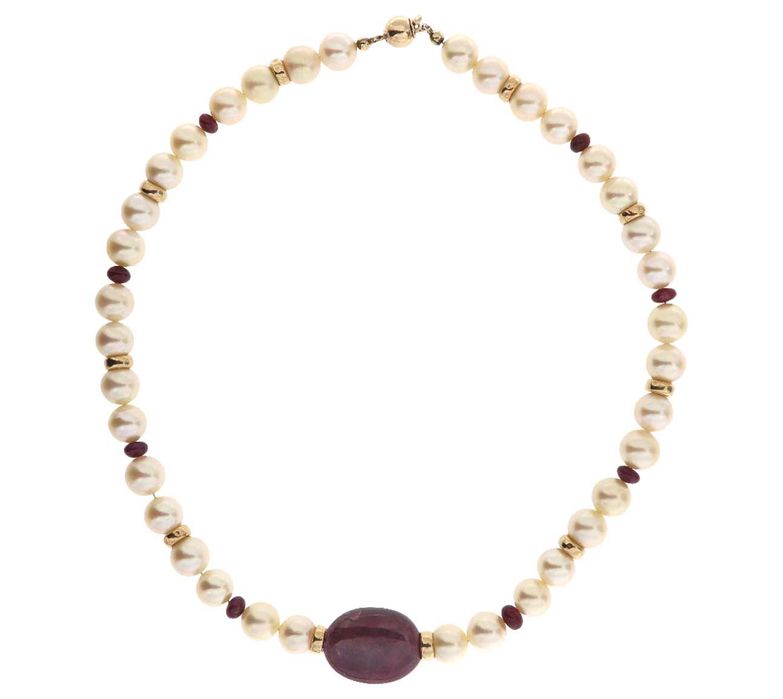 Colier din perle Akoya și rubine beads