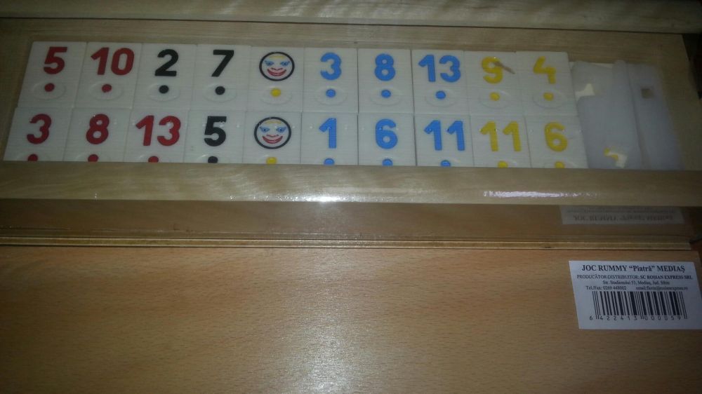 Joc Remy/Rummy Medias. Cutie lemn masiv. 106 piese piatra. In tipla!