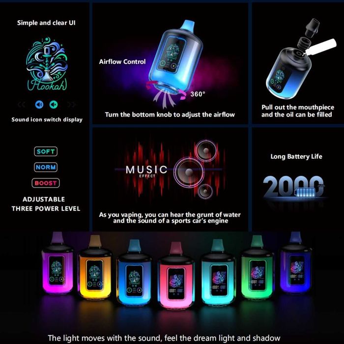 Narghilea Multifunctionala 120k Iluminat RGB Audio Reincarcabil