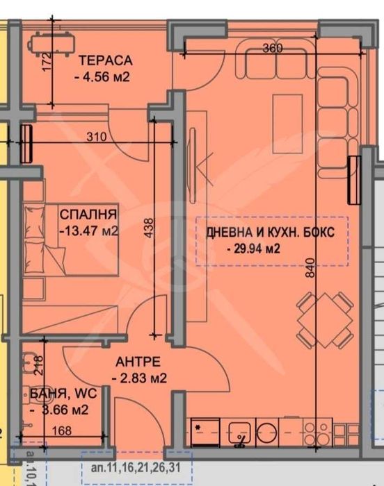 Двустаен апартамент в Южен 109499