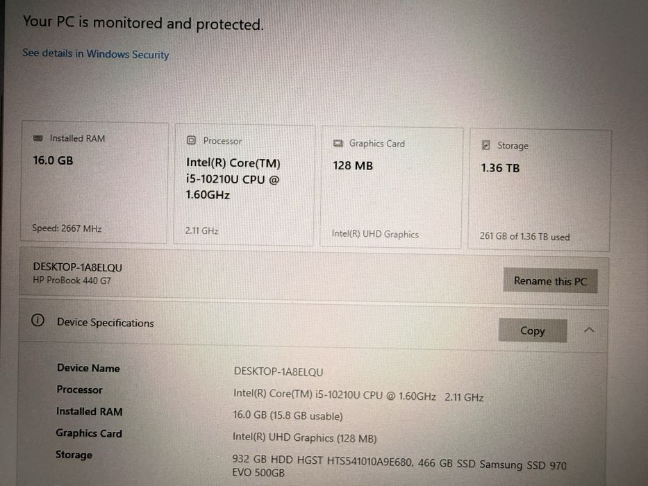 Laptop HP ProBook 440 G7, Intel Core i5-10210U pana la 4.2Ghz, 14" 16GB RAM