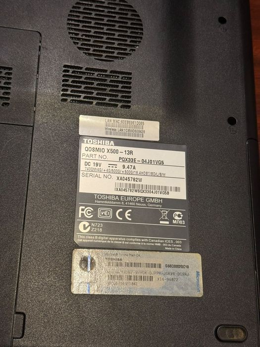Laptop Gaming/Office Toshiba Qosmio X500