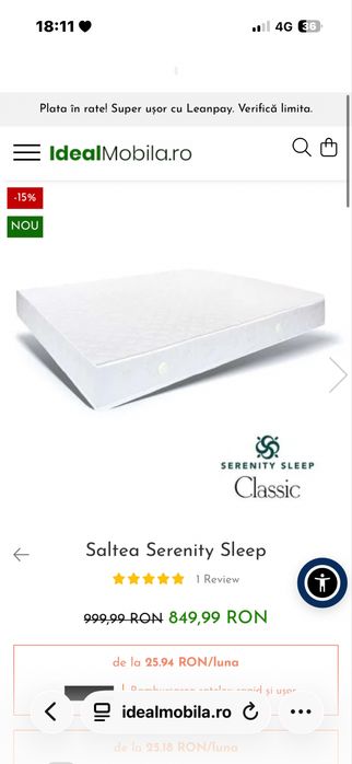 Saltea  Serenity Sleep Classic noua