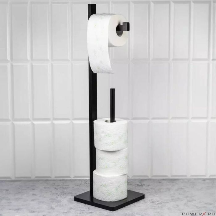 Suport pentru hartie igienica, 5 role, bambus, negru, Kinghoff