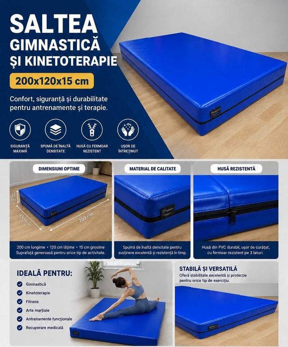 Saltea gimnastica 200x120x15 cm cu husa din pvc
