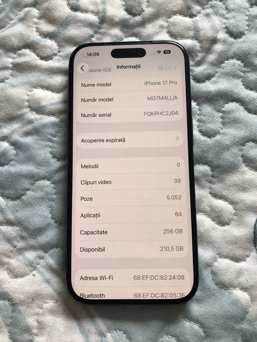 V/S Iphone 17 pro/92% baterie impecabil