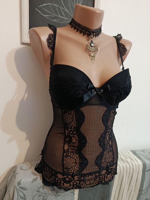 Corset lenjerie sexy dantela neagra mărimea XS-S-M reglabil