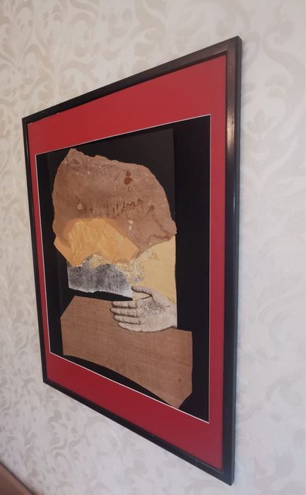 Антикварна картина колаж смесена техника авторска подписана дататирана